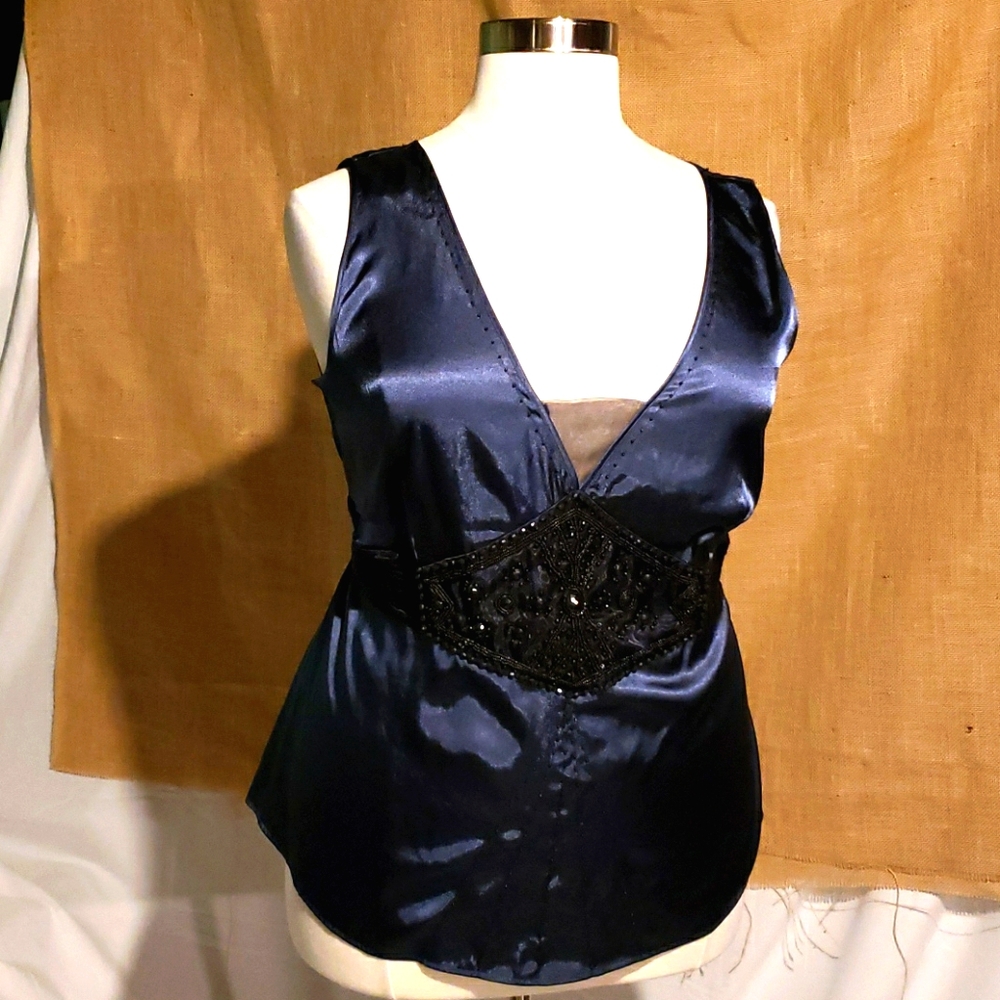 Elegant Navy Satin Women's Top